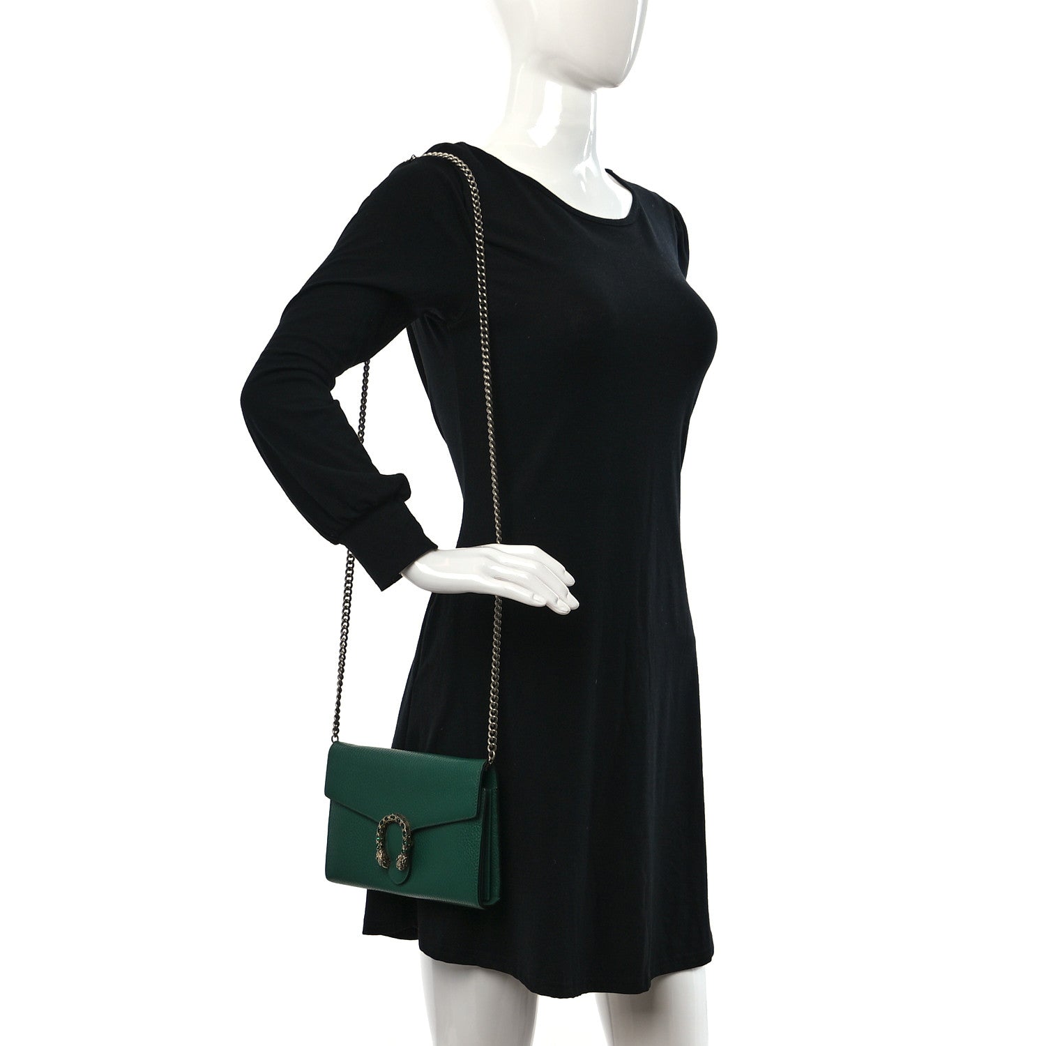 Gucci Calfskin Mini Dionysus Chain Wallet Emerald 2 of 8