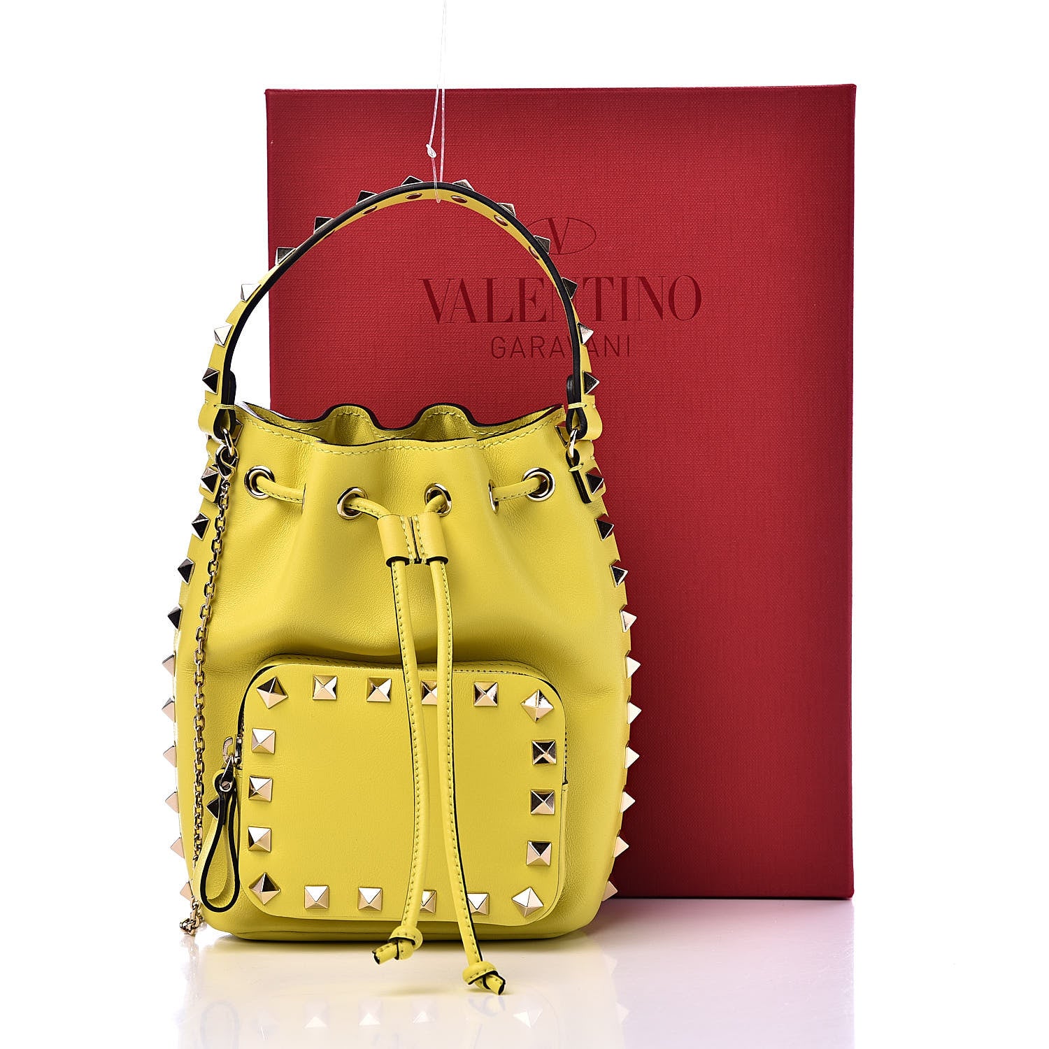 Valentino Garavani Vitello Rockstud Bucket Bag Acid Yellow 10 of 10