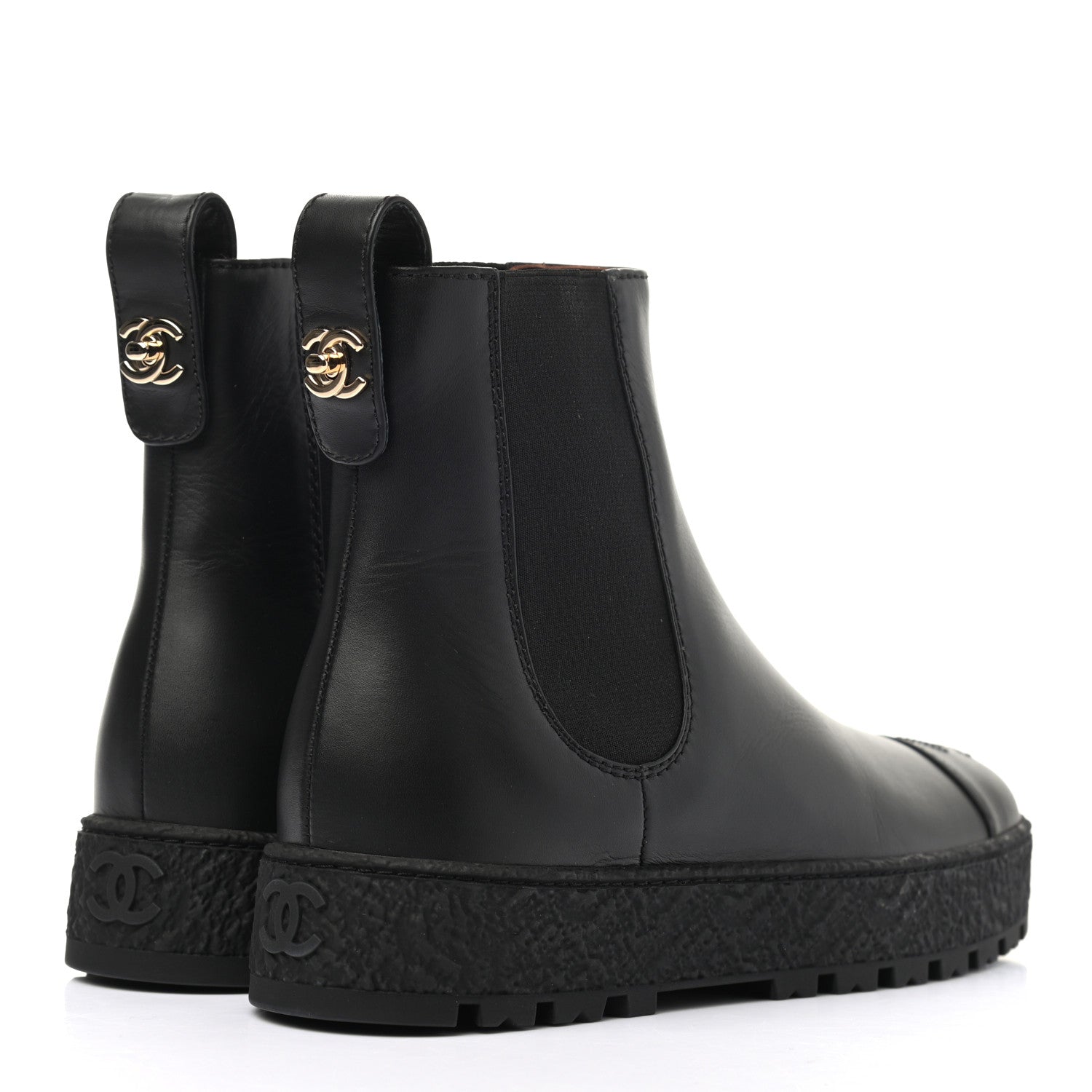 Chanel Calfskin Cap Toe CC Ankle Boots 37.5 Black 4 of 8