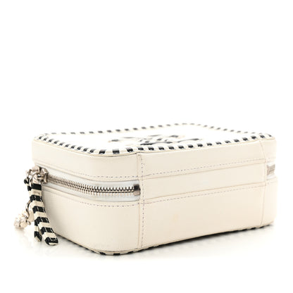 Chanel Caviar Quilted Striped Small CC Filigree Vanity Case White Black 3 of 10