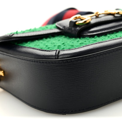 Gucci Casy Wool Azalea Calfskin Mini Horsebit 1955 Shoulder Bag Deep Emerald Blue 9 of 10