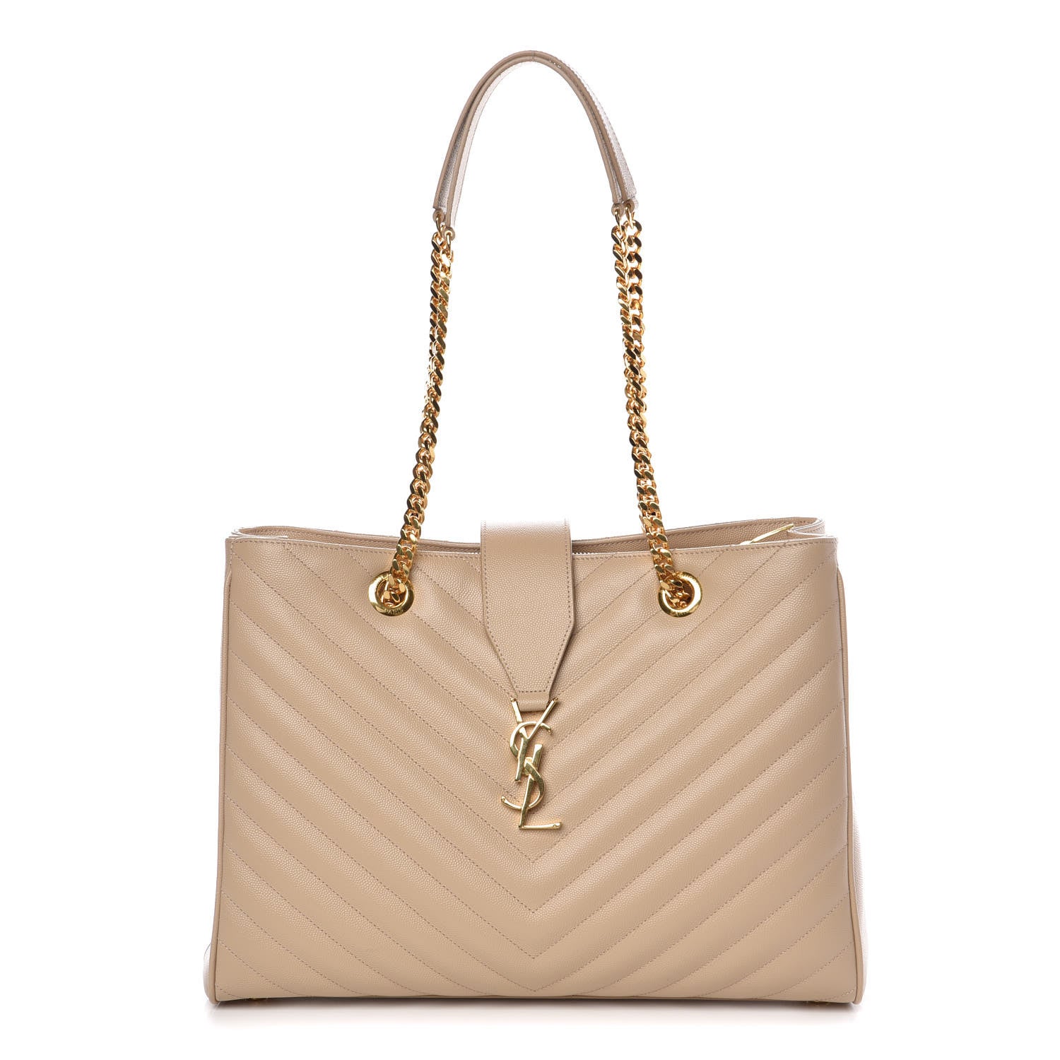 Saint Laurent Grain De Poudre Matelasse Chevron Monogram Shopping Bag Dark Beige 1 of 9