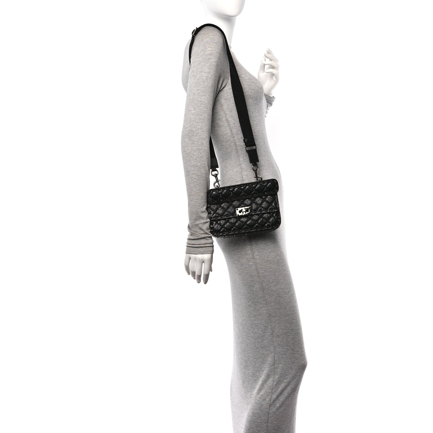 Lambskin Small Rockstud Spike Shoulder Bag Black