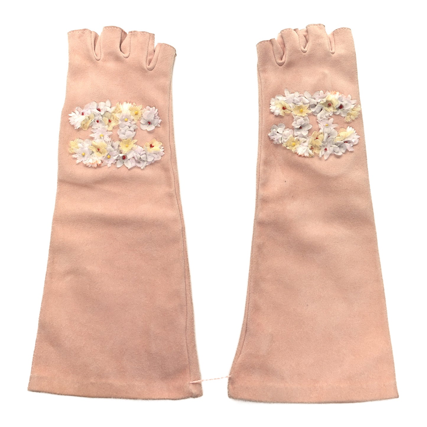 Suede Goatskin Fingerless CC Gloves 7 Pink