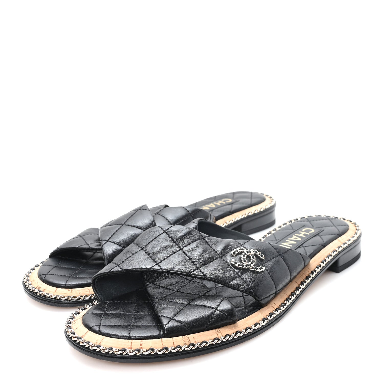 Chanel Lambskin Quilted Chain CC Sandals 39 Black 4 of 9