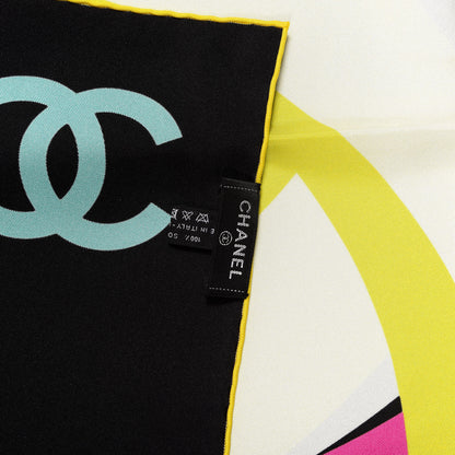 Chanel Silk CC Square Scarf Black Black Pink Yellow 3 of 3