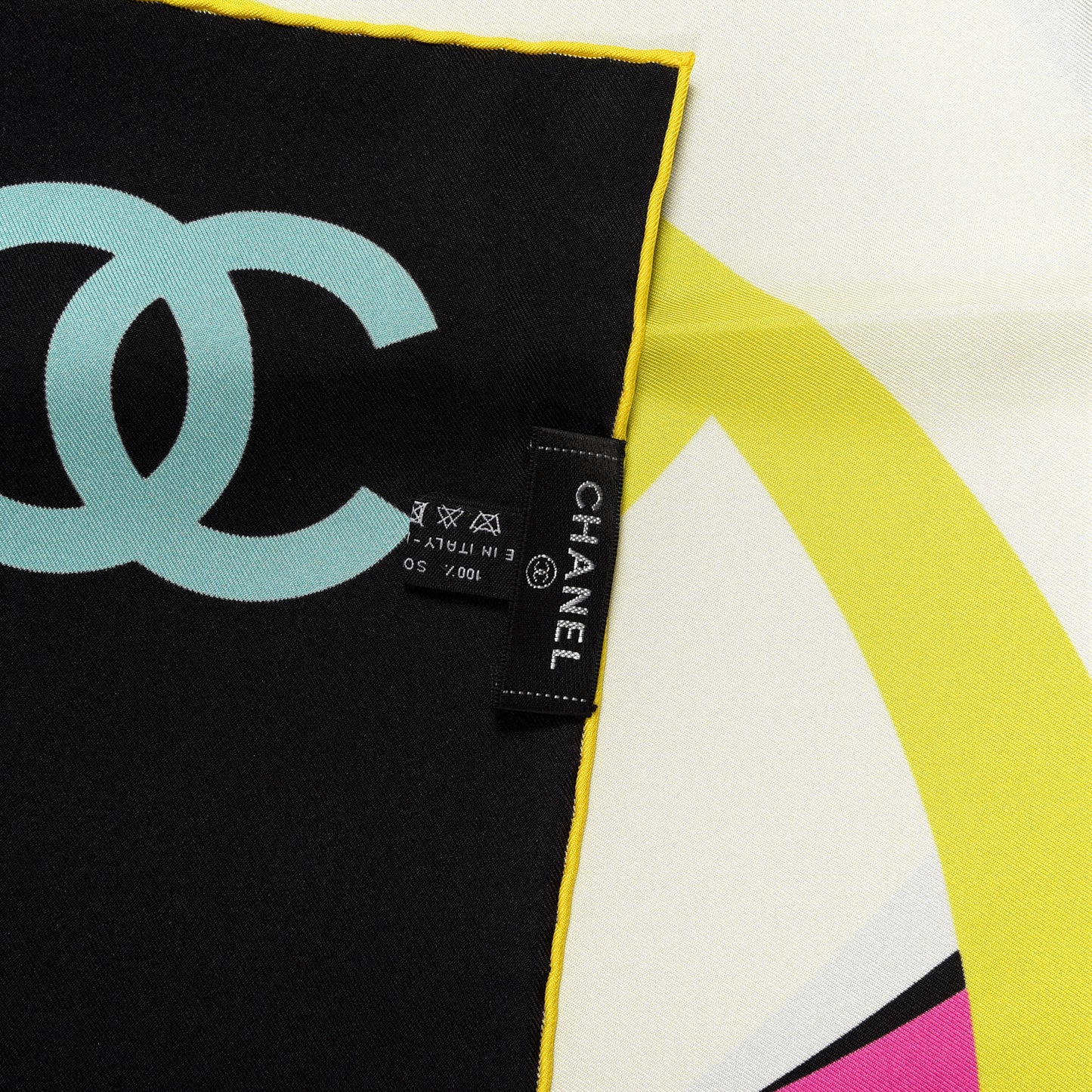 Silk CC Square Scarf Black Black Pink Yellow
