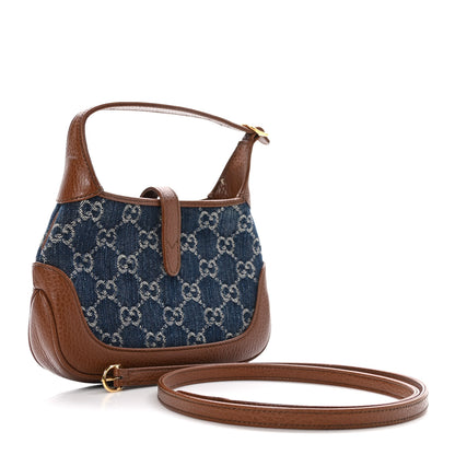 Gucci New Denim GG Monogram Calfskin Mini Jackie 1961 Hobo Blue Tea Cuir 3 of 12