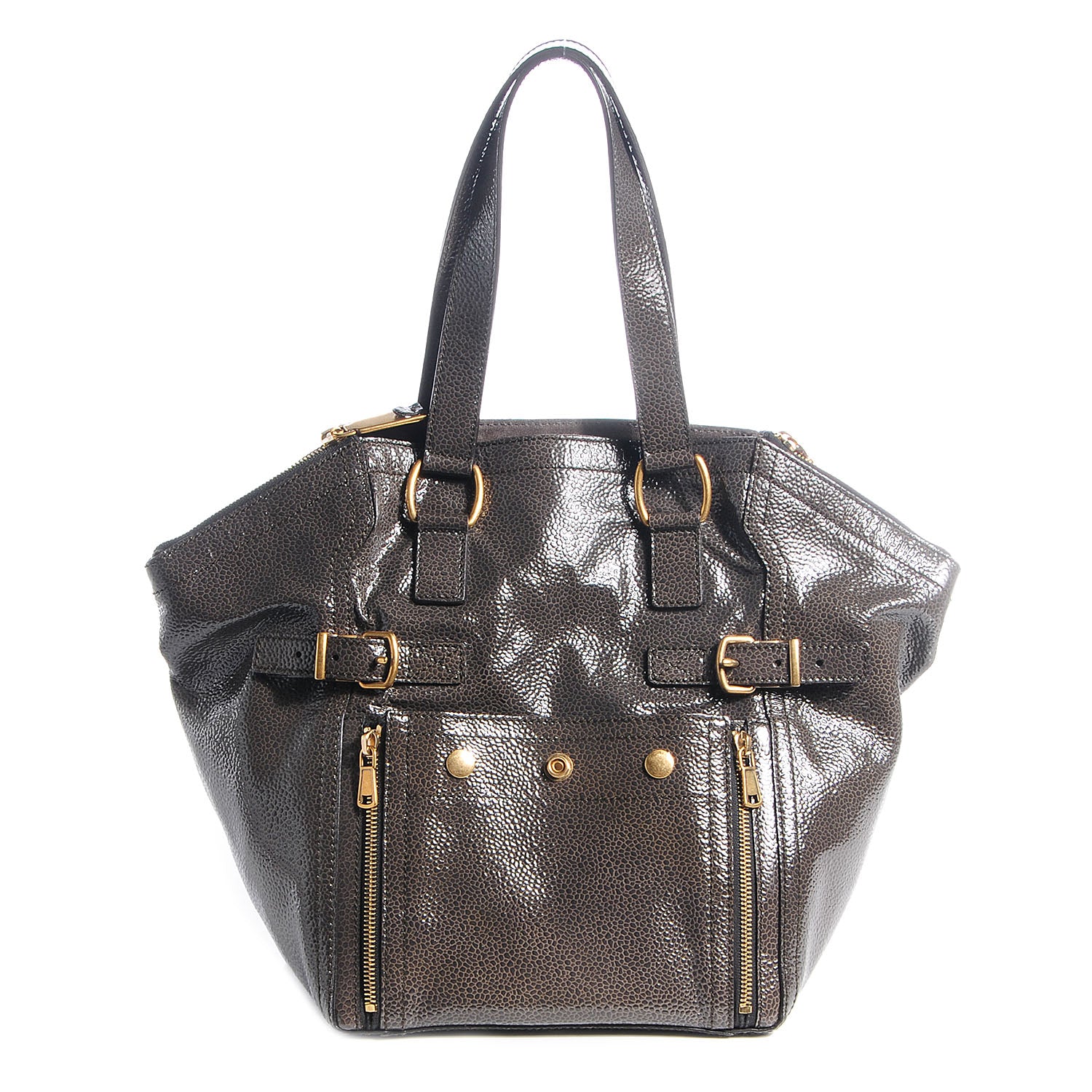 Saint Laurent Pebbled Patent Small Downtown Grey 1 of 8