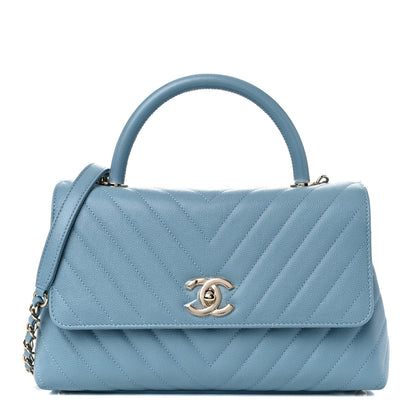 Chanel Caviar Chevron Quilted Small Coco Handle Flap Light Blue 1 of 10
