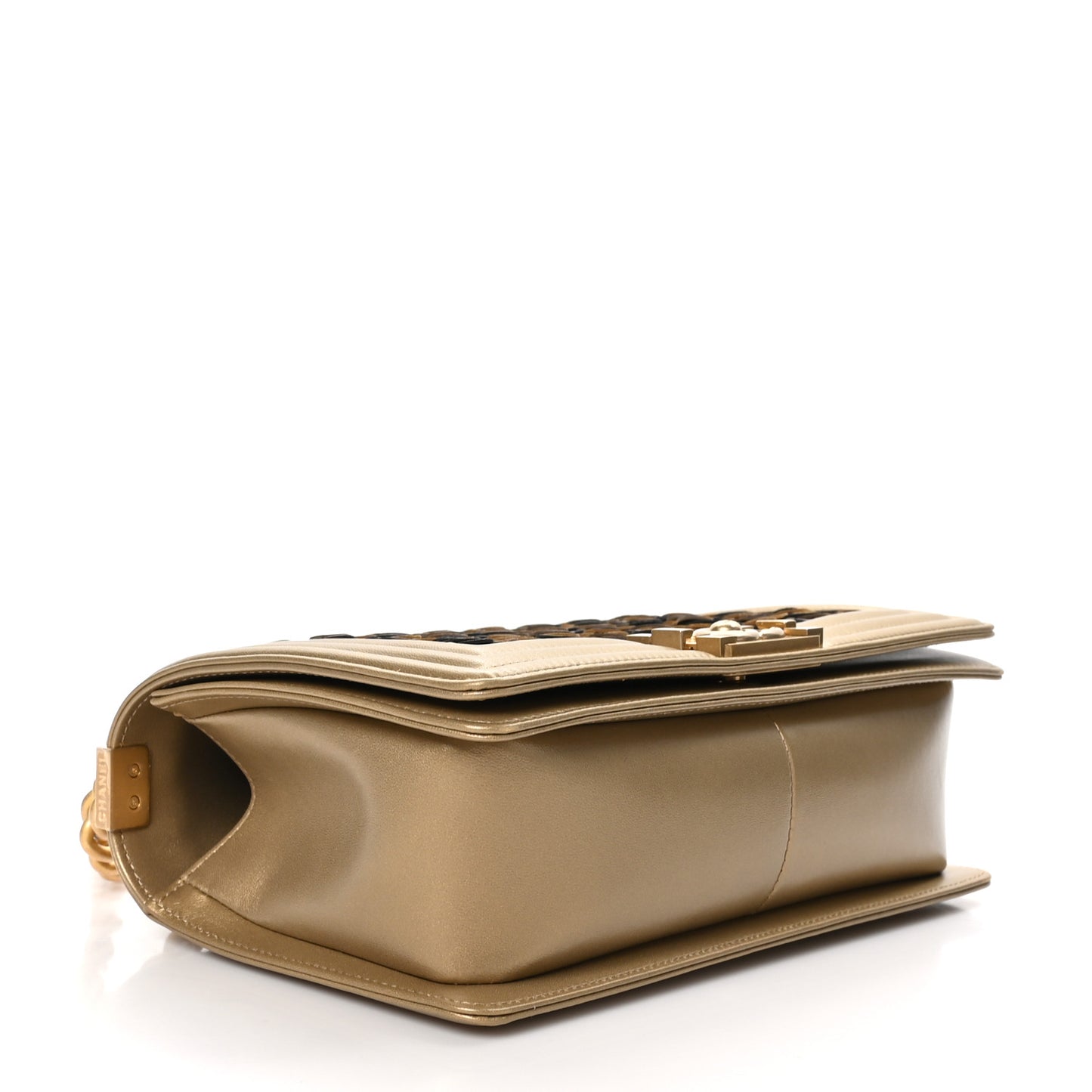 Metallic Lambskin Medium Scaled Boy Flap Gold