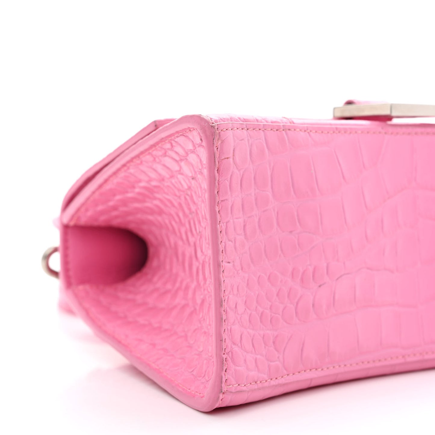 Shiny Calfskin Crocodile Embossed Small Hourglass Top Handle Bag Baby Pink
