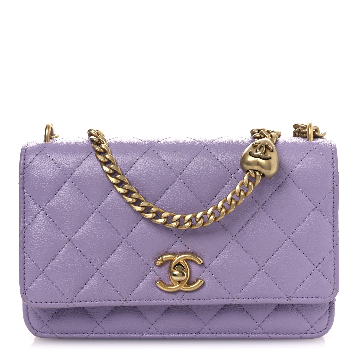Caviar Quilted Sweetheart Wallet On Chain WOC Light Purple