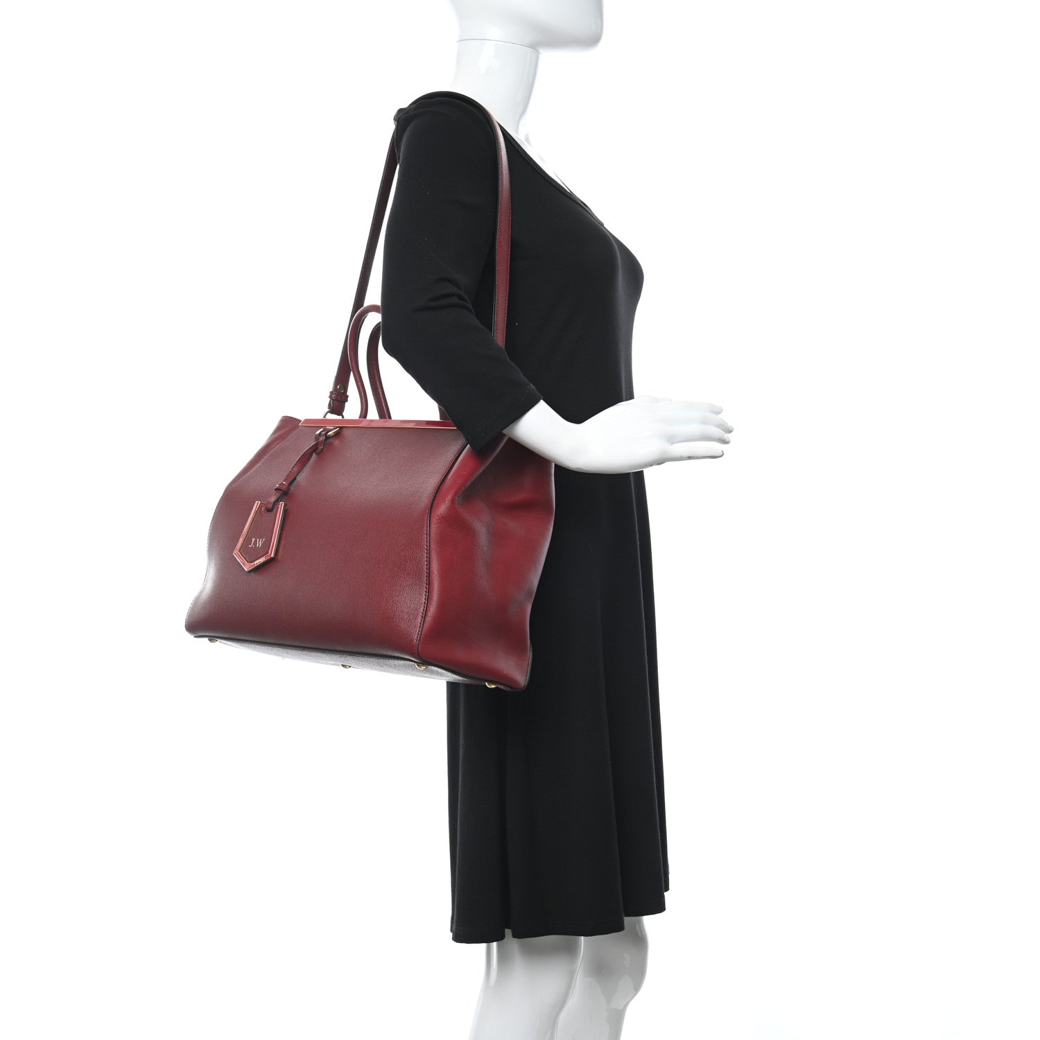 Fendi Vitello Elite Regular 2Jours Tote Rosso Scuro Ciliegia 3 of 4