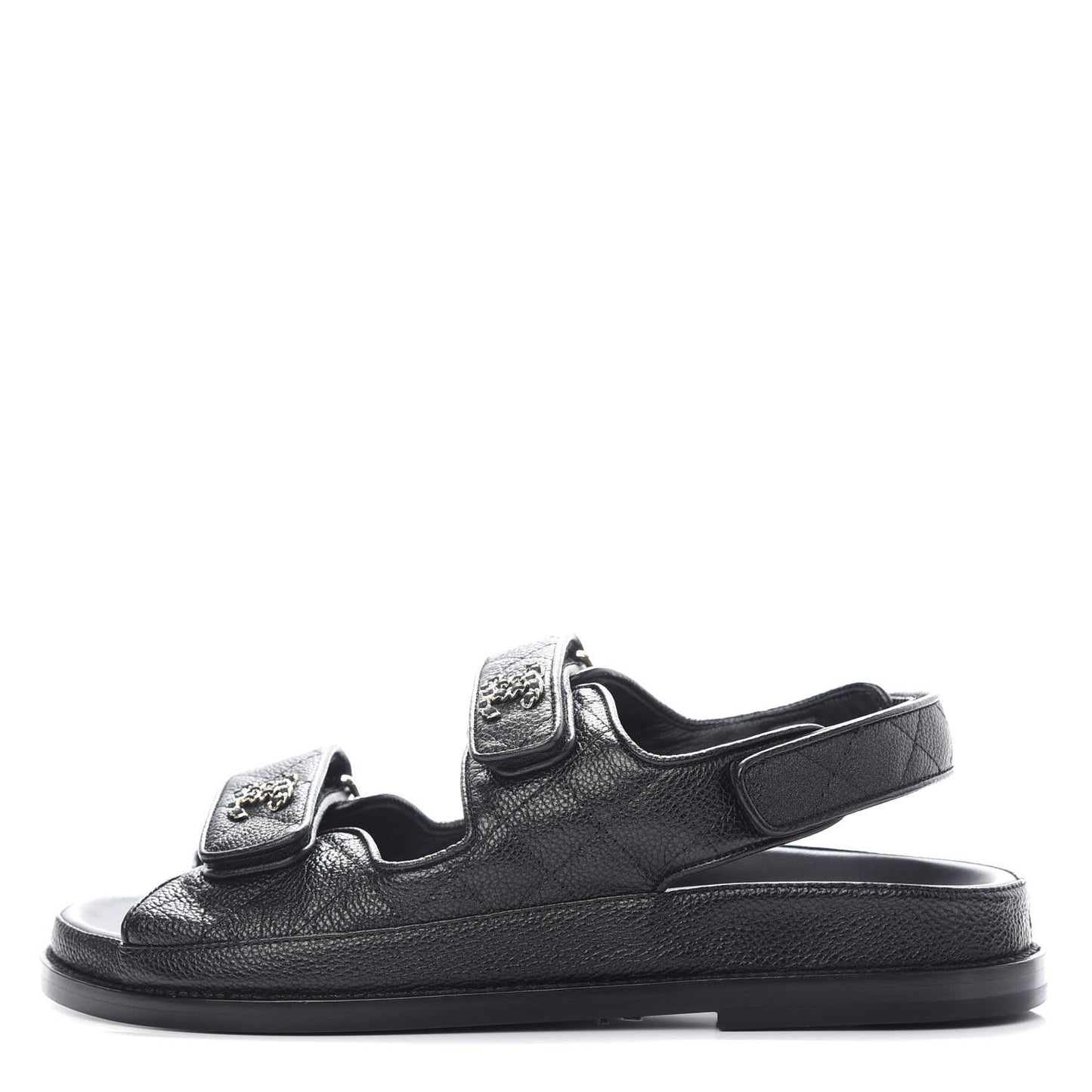 Grained Calfskin Velcro Dad Sandals 38 Black