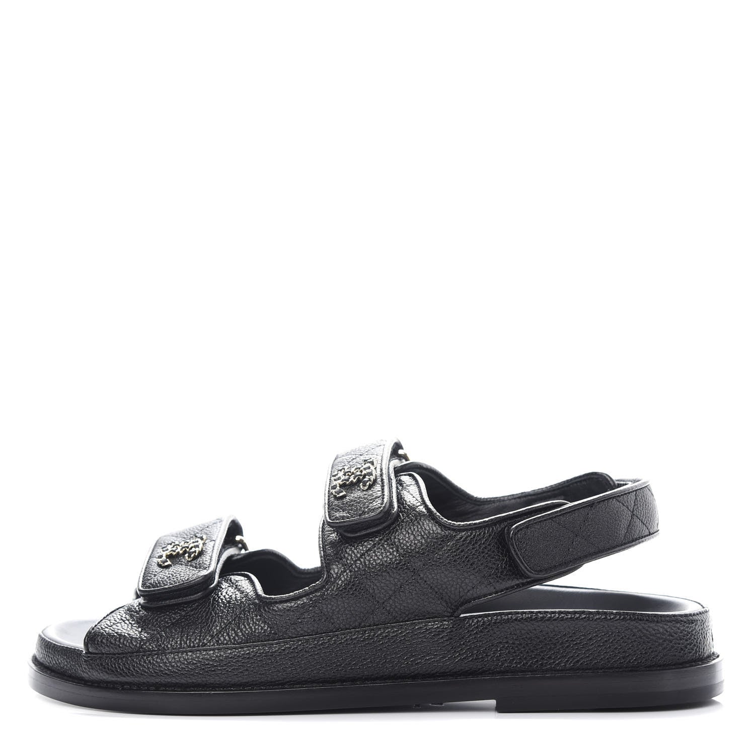 Chanel Grained Calfskin Velcro Dad Sandals 38 Black 1 of 11