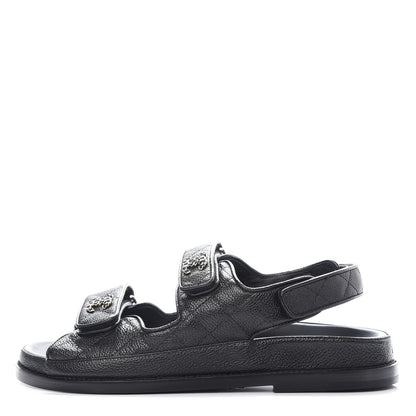 Chanel Grained Calfskin Velcro Dad Sandals 38 Black 1 of 11
