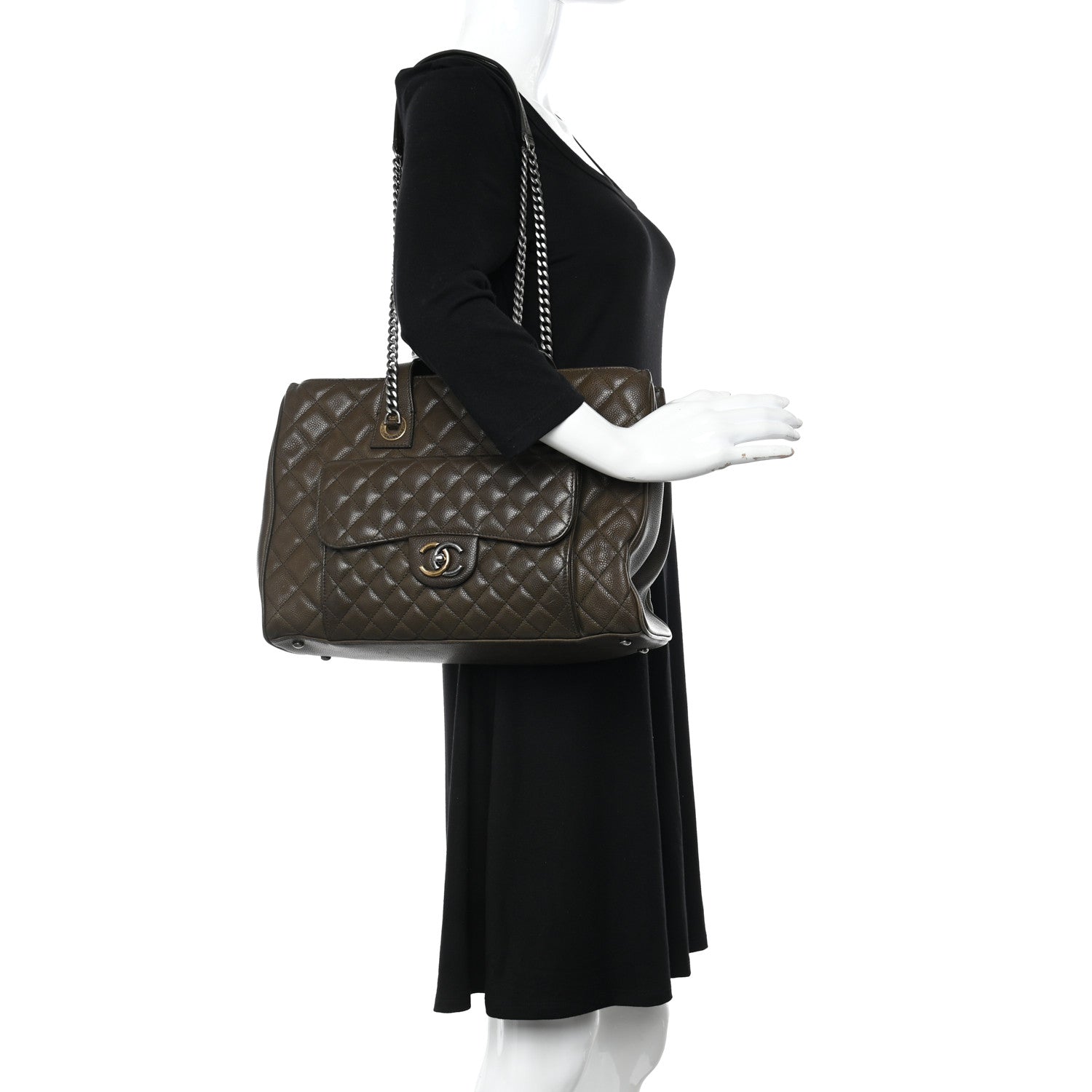 Chanel Caviar Quilted Large Casual Pocket Tote Khaki 3 of 11