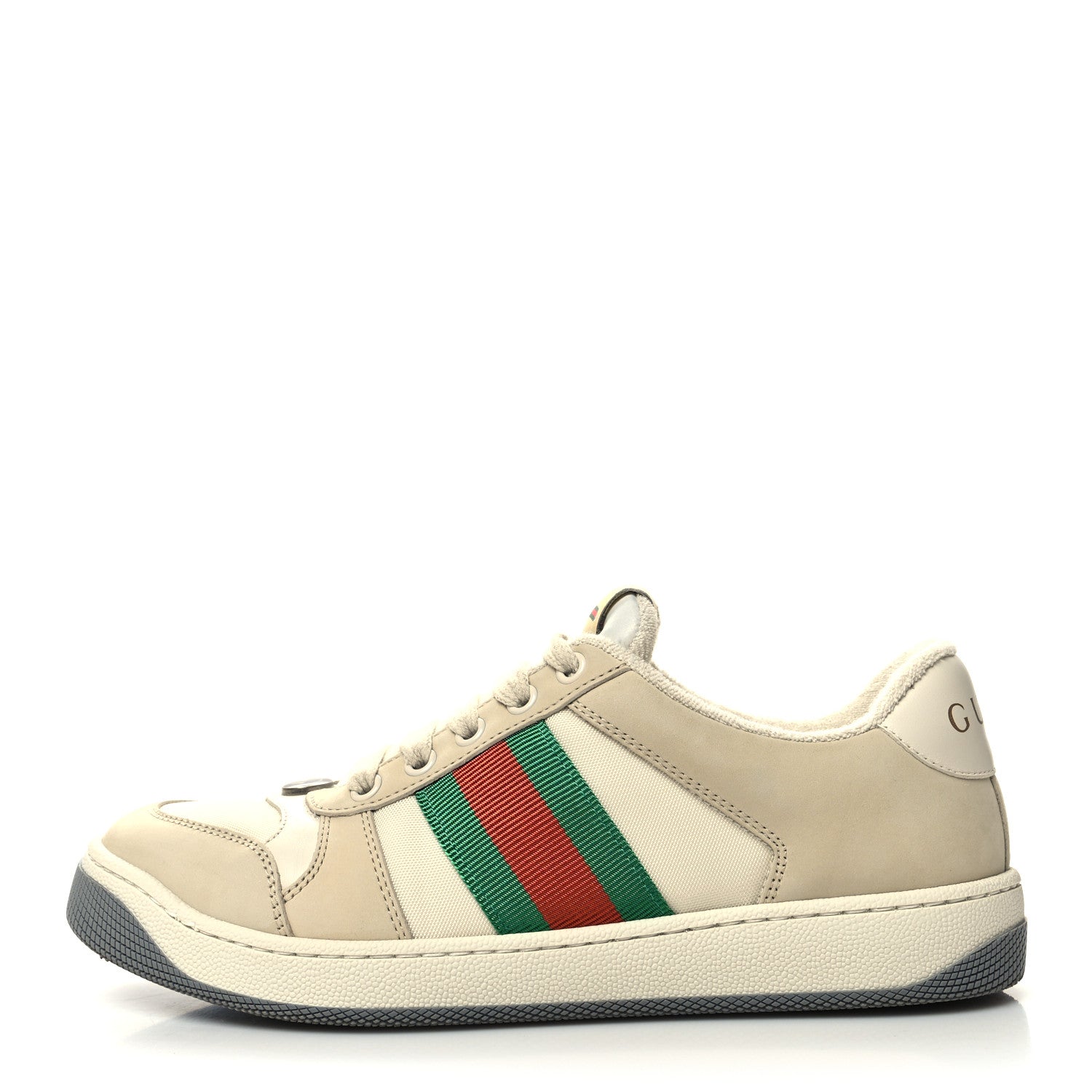 Gucci Nylon Nubuck Web Womens Screener Sneakers Mystic 37.5 Dusty Milk 1 of 9