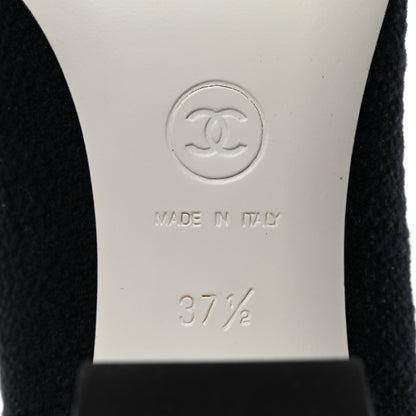 Chanel Tweed Escarpins Camellia CC Pumps 37.5 Navy White 6 of 13