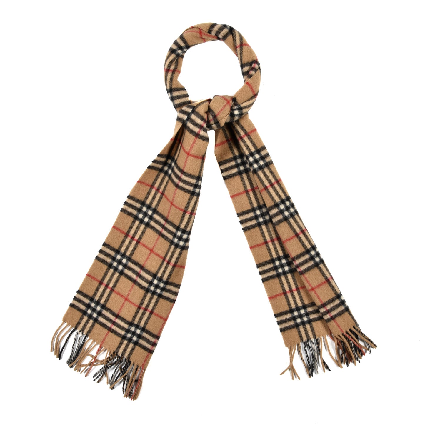 Wool Cashmere House Check Fringe Scarf Camel