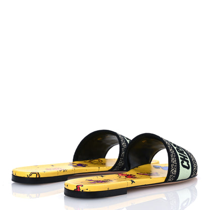 Christian Dior Canvas Embroidered Zodiac Mules Slide Sandals 38 Yellow Multicolor 5 of 11