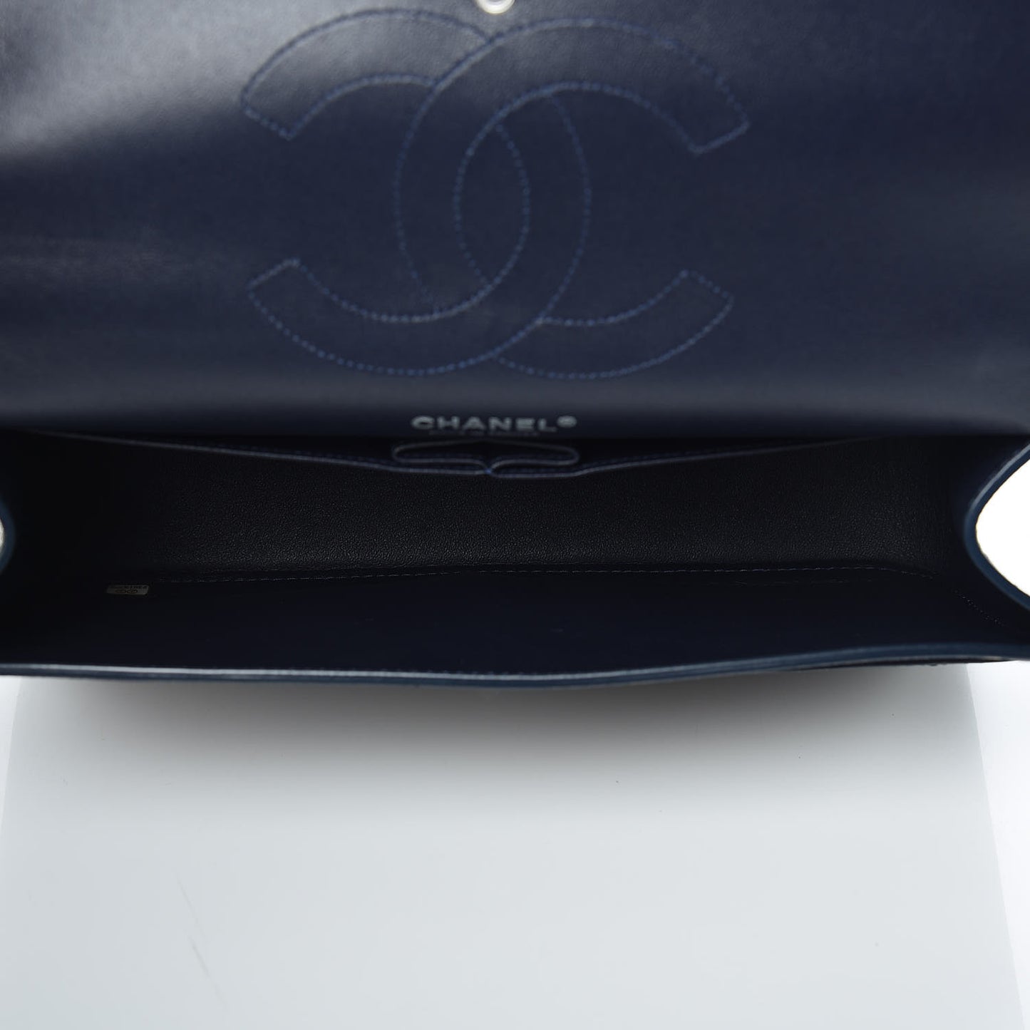 Calfskin Stitched Jumbo Double Flap Brown Blue
