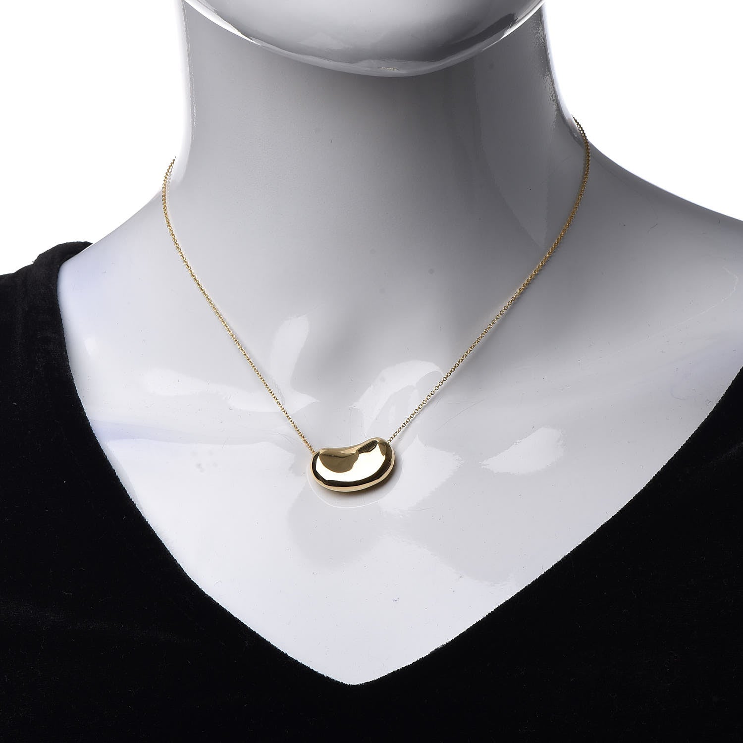Tiffany 18K Yellow Gold 20mm Elsa Peretti Bean Pendant Necklace 2 of 7