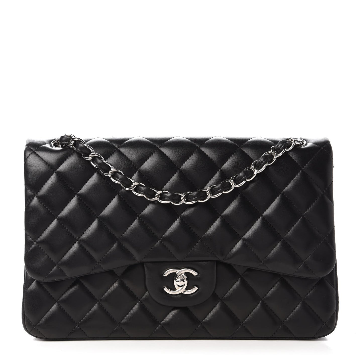 Lambskin Quilted Jumbo Double Flap Black