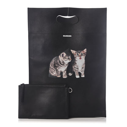 Balenciaga Calfskin Printed Kitten Plastic Bag Shopper S Black 1 of 8