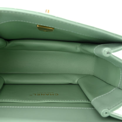 Chanel Shiny Calfskin Quilted Mini Metal Top Handle Flap Light Green 5 of 11