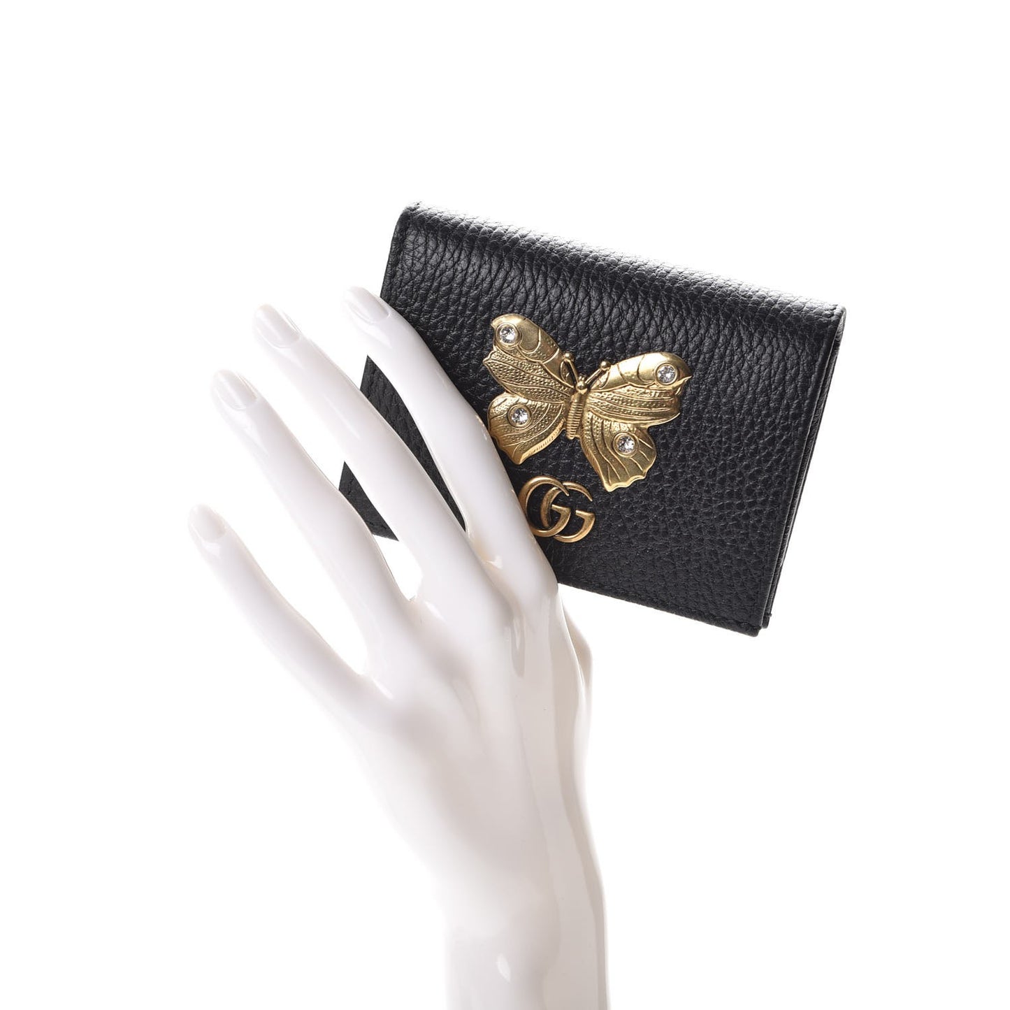 Pebbled Calfskin Butterfly Card Case Black