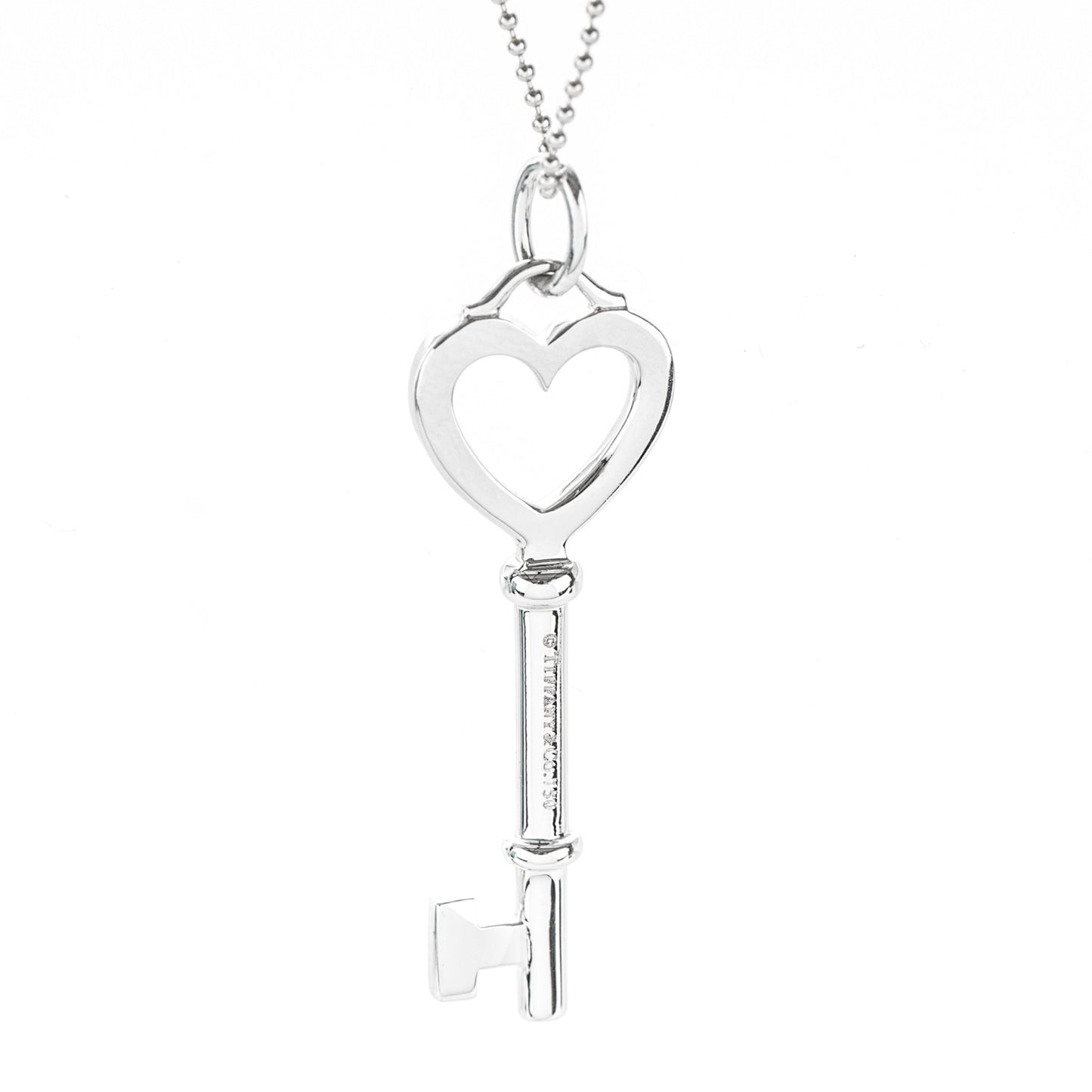 18K White Gold Diamond Medium Heart Key Pendant Necklace