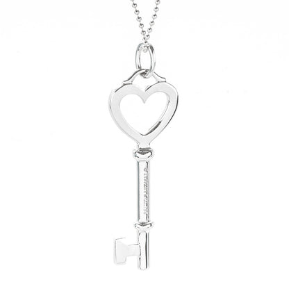 Tiffany 18K White Gold Diamond Medium Heart Key Pendant Necklace 4 of 7