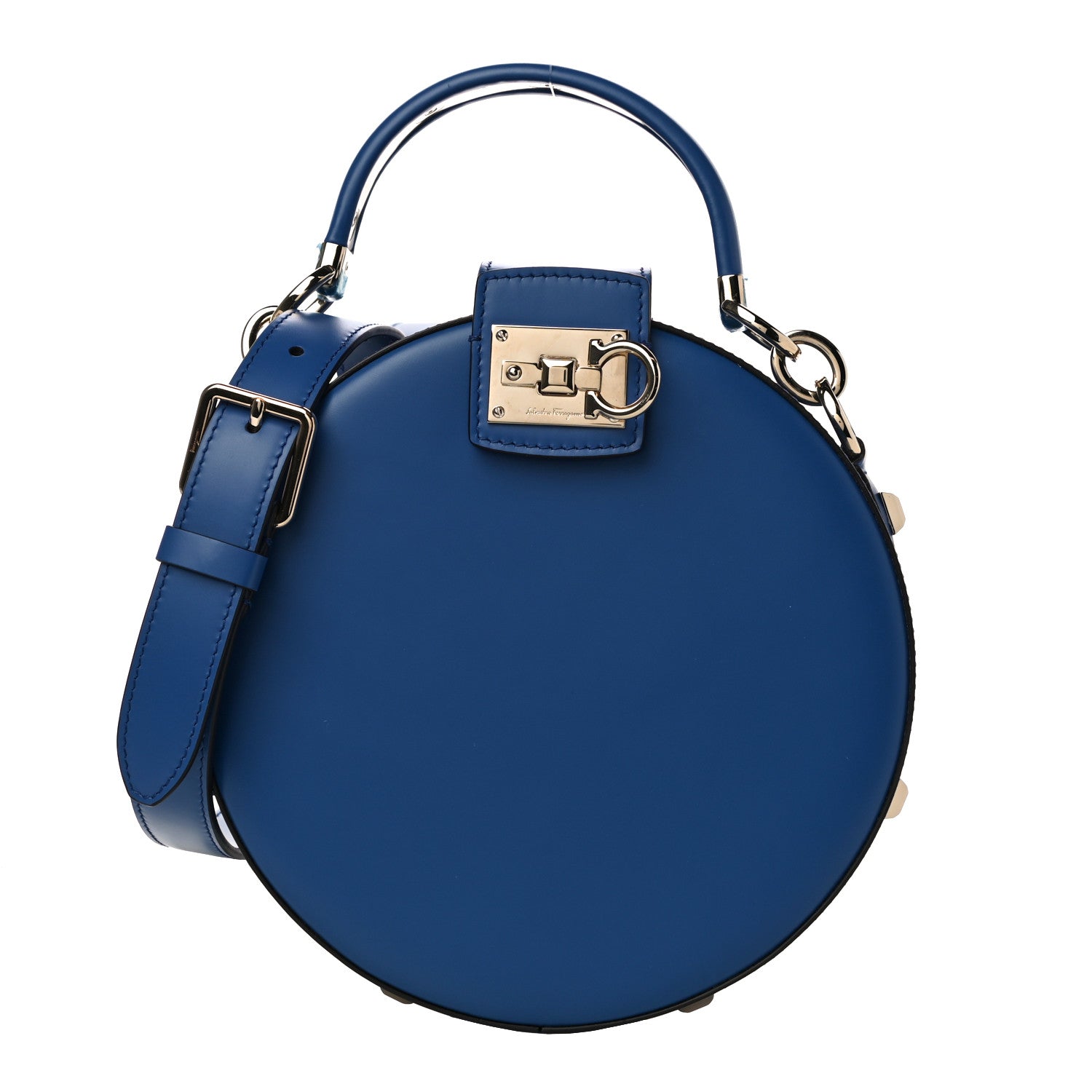 Salvatore Ferragamo Calfskin Round Studio Crossbody Blue 1023424