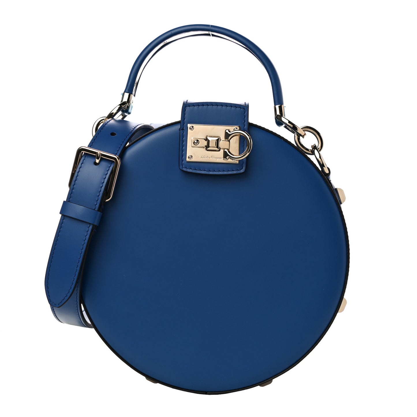 Calfskin Round Studio Crossbody Blue