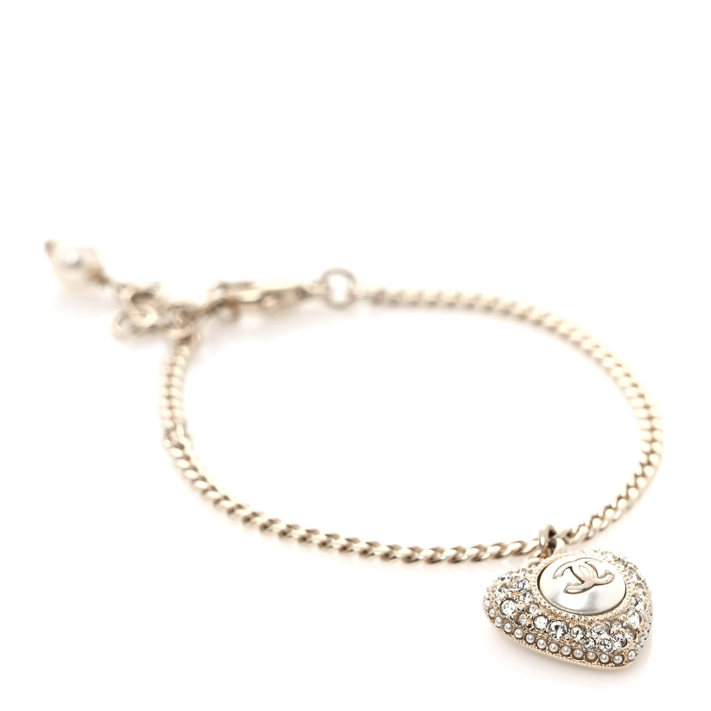 Crystal Pearl Chain Heart Bracelet Gold