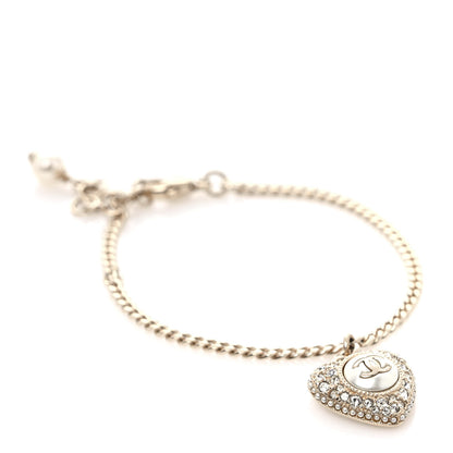 Chanel Crystal Pearl Chain Heart Bracelet Gold 1 of 5