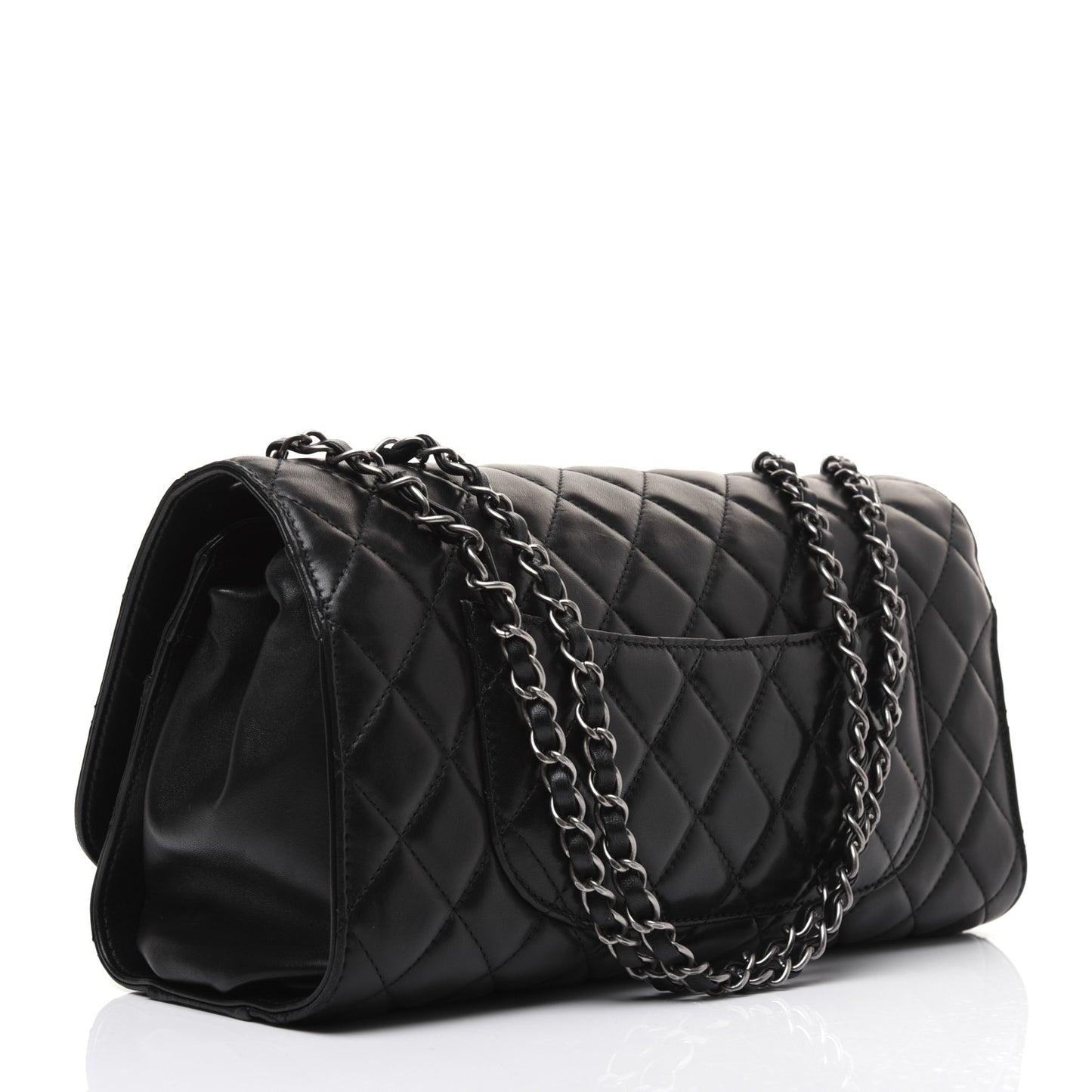 Lambskin Quilted Jumbo Grocery By Chanel Drawstring Shopping Bag Black