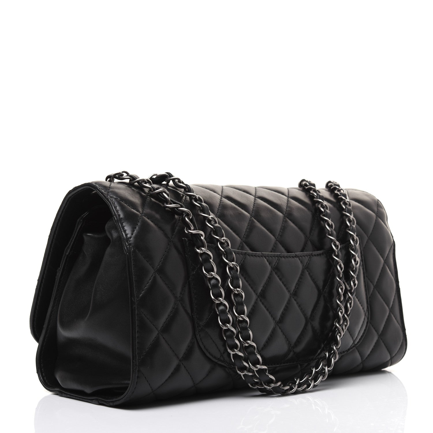 Chanel Lambskin Quilted Jumbo Grocery By Chanel Drawstring Shopping Bag Black 3 of 25