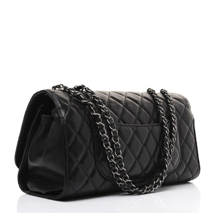 Chanel Lambskin Quilted Jumbo Grocery By Chanel Drawstring Shopping Bag Black 3 of 25