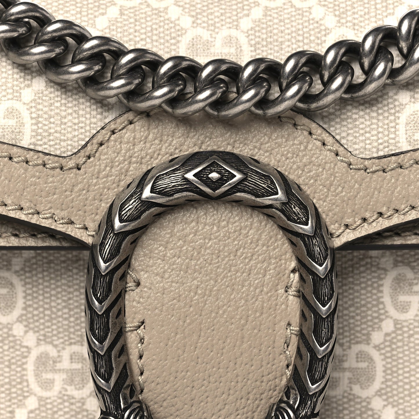 GG Supreme Monogram Textured Dollar Calfskin Small Rectangular Dionysus Shoulder Bag Beige Mystic White Oatmeal