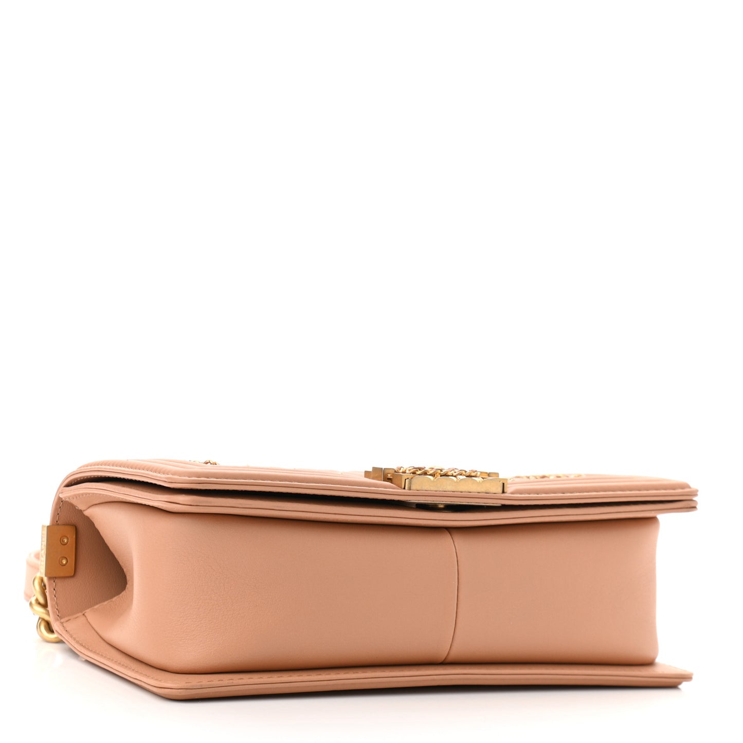 Calfskin Quilted Medium Chain Detail Boy Flap Light Brown