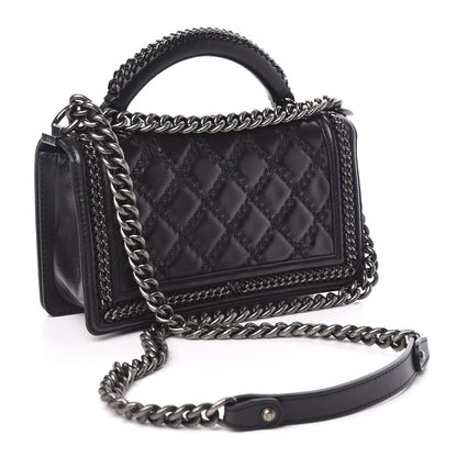 Chanel Goatskin Quilted Medium Boy Top Handle Flap Black 3 of 11