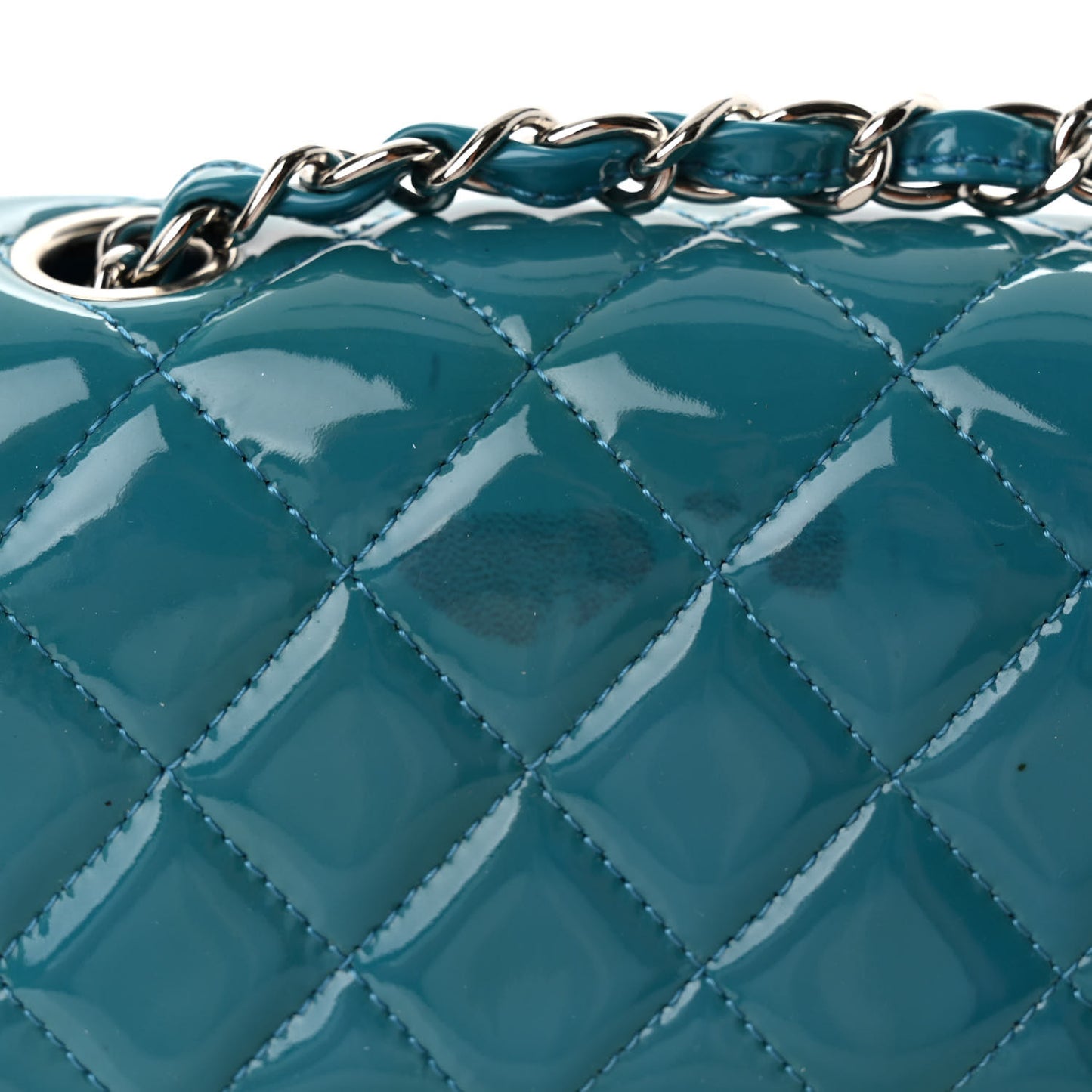 Patent Quilted Mini Rectangular Flap Turquoise