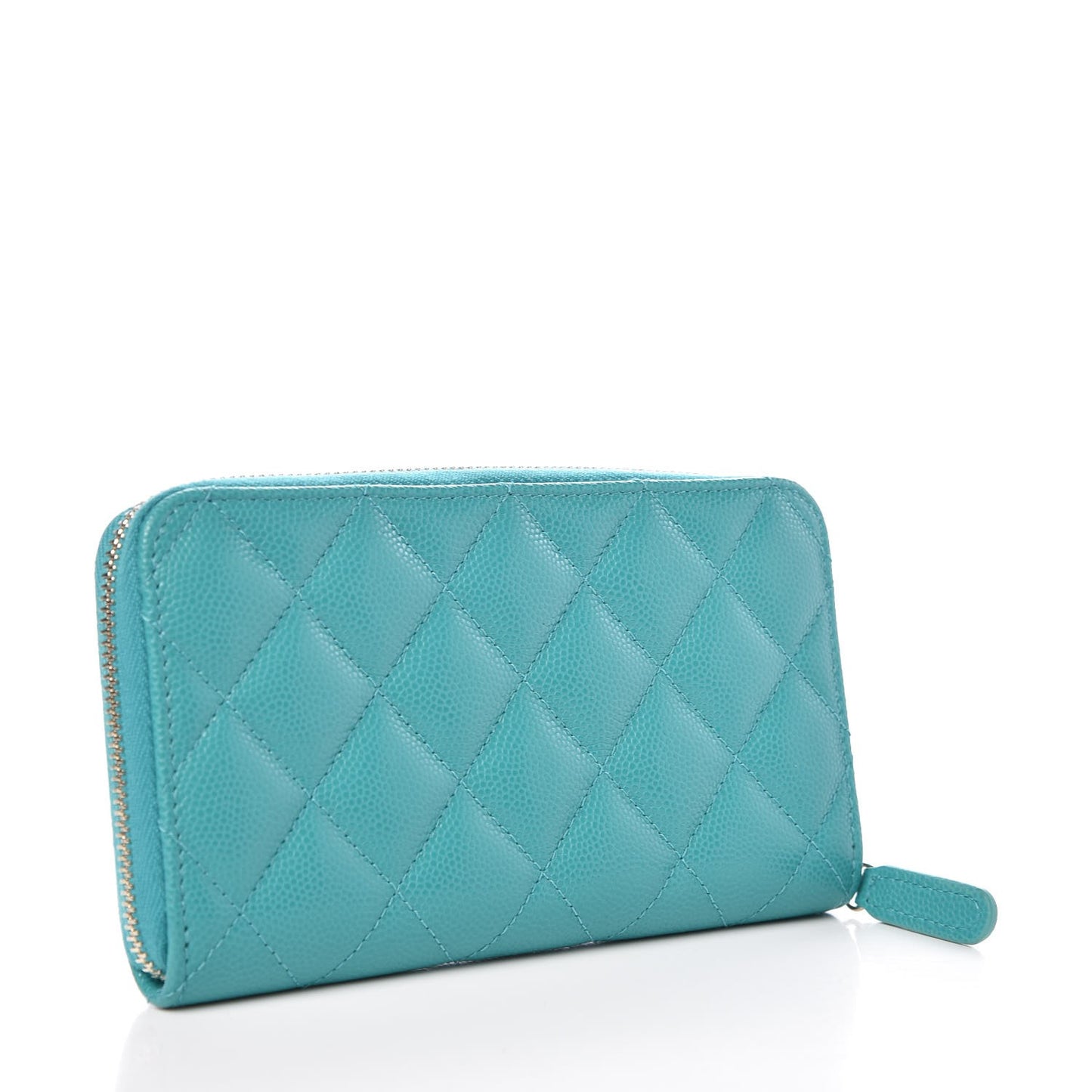 Caviar Quilted Small Zip Around Wallet Turquoise