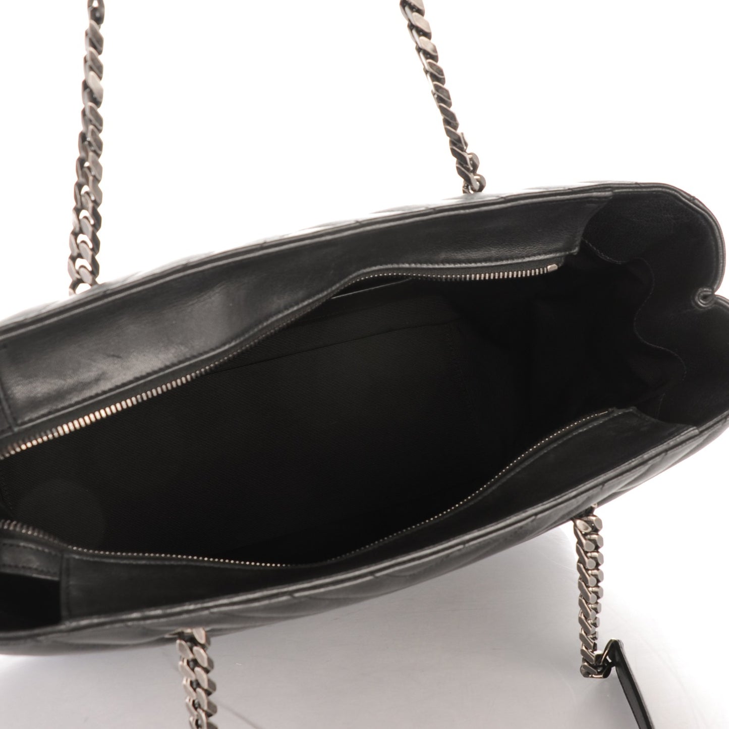 Sheepskin Matelasse Chevron Large Monogram Shopping Bag Black
