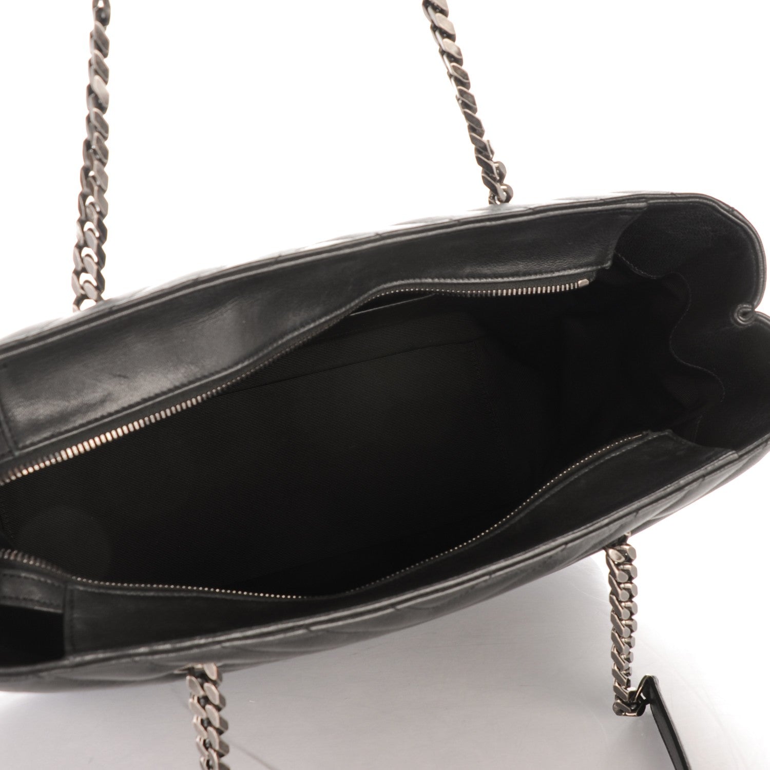 Saint Laurent Sheepskin Matelasse Chevron Large Monogram Shopping Bag Black 5 of 6