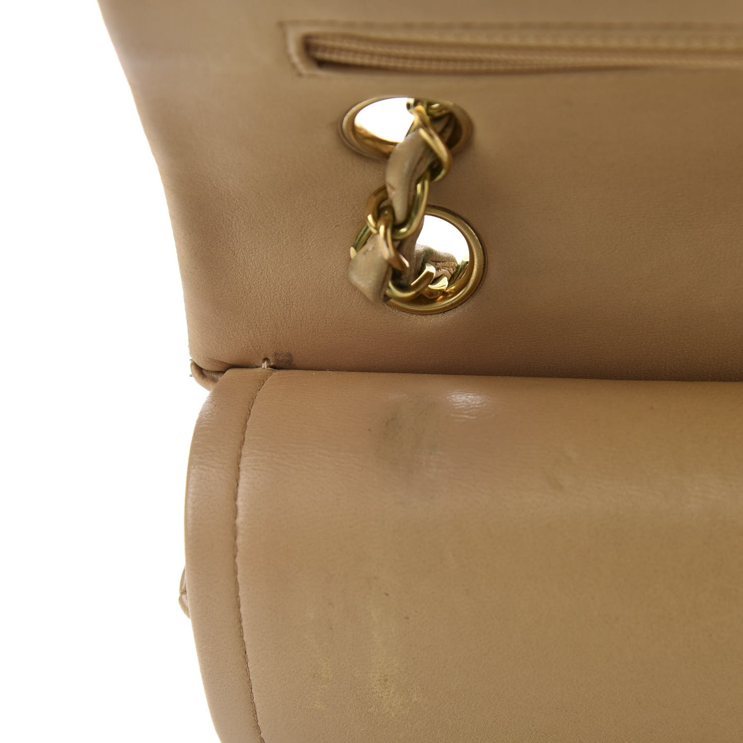 Lambskin Quilted Medium Double Flap Beige