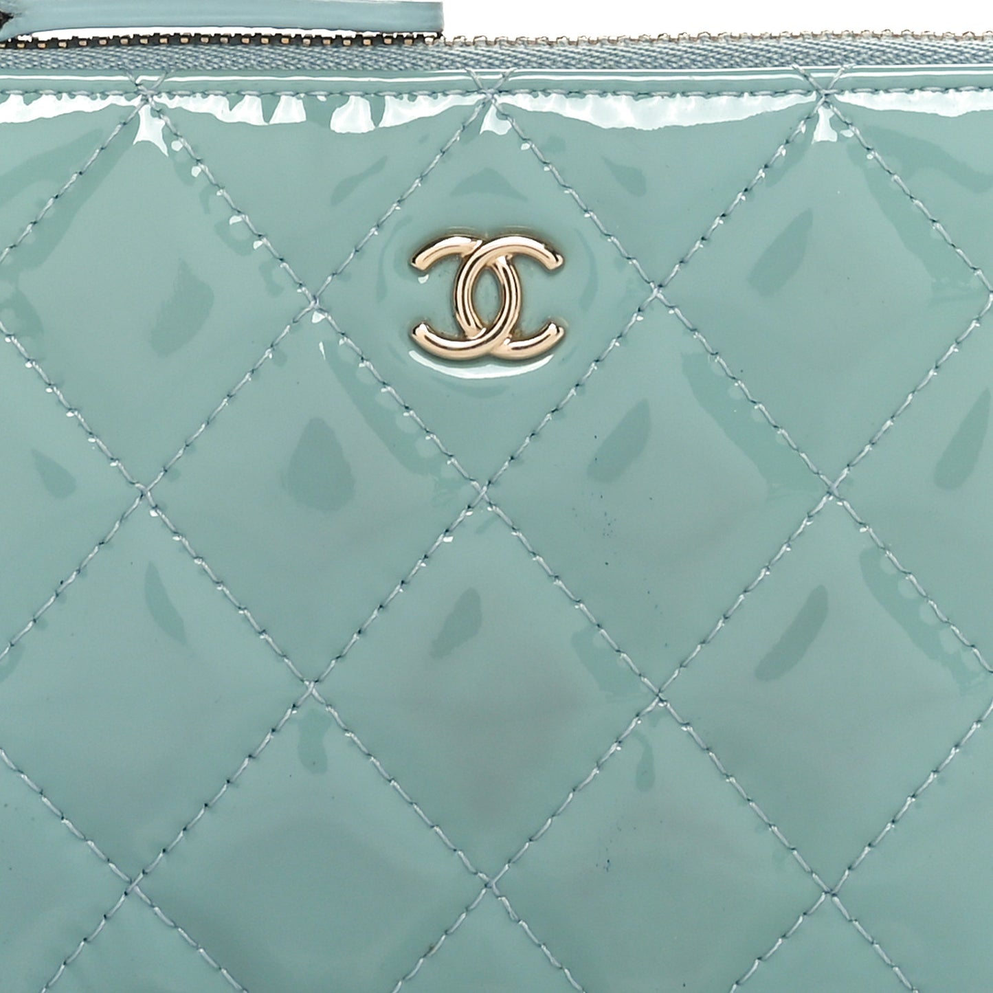 Patent Quilted Small Cosmetic Case Light Blue